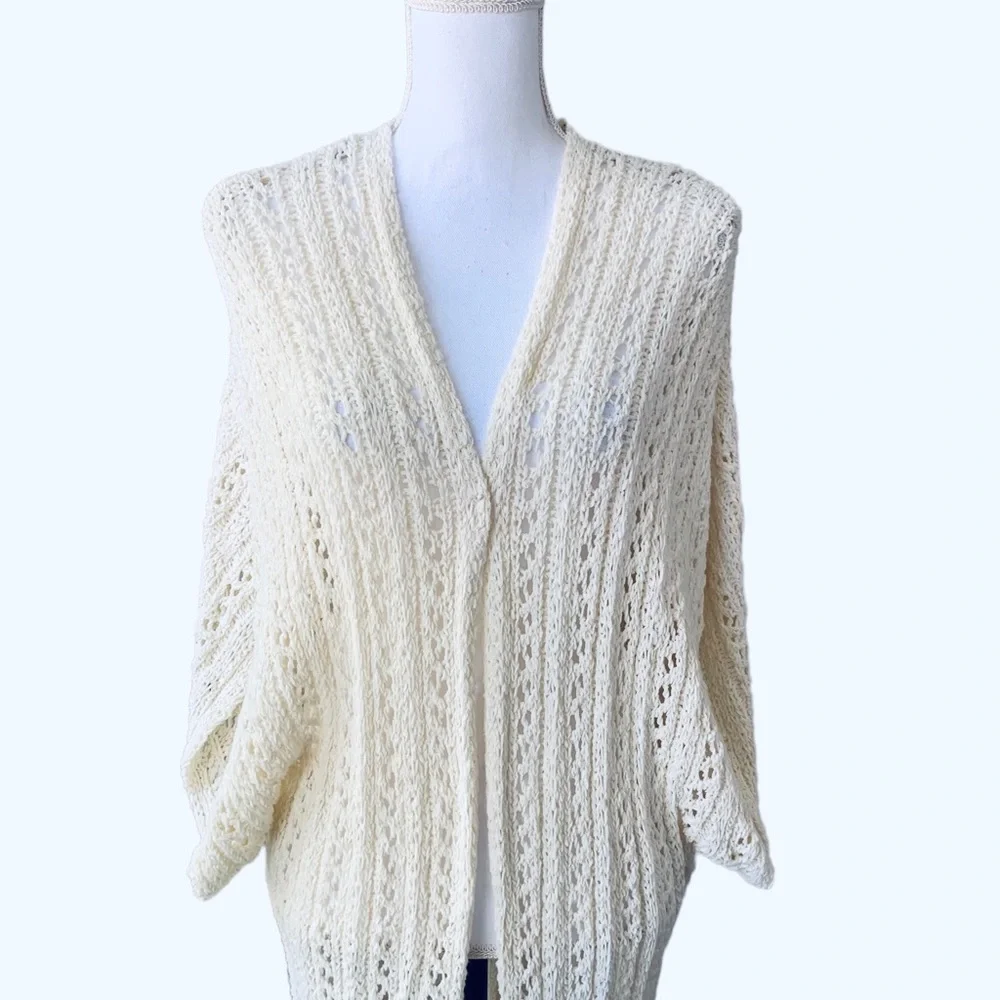 AMERICAN EAGLE CROCHET KNIT TASSEL TRIM CARDIGAN DUSTER SWEATER - Picture 2 of 12